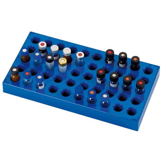 Cole-Parmer Vial Rack, Polypropylene; holds 50 vials up to 12mm Diameter; Blue
