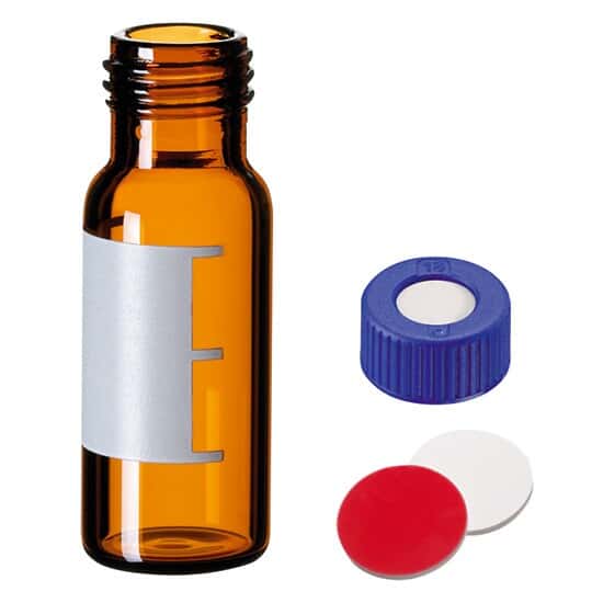 Cole-Parmer Crimp Neck Vial and Cap Kit, HPLC/GC Certified Amber Glass Vials, 11 mm, UltraClean ™ Silicone/PTFE Septa; 100/pk