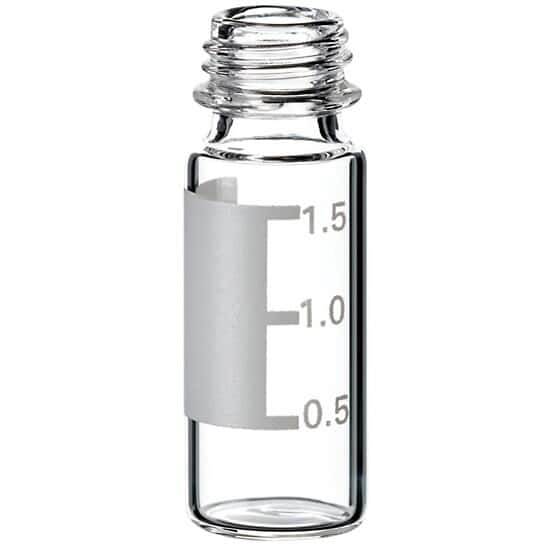 Cole-Parmer Vial, 2 mL, SureStop Glass with Label, 9 mm Short Thread; 1000/pk