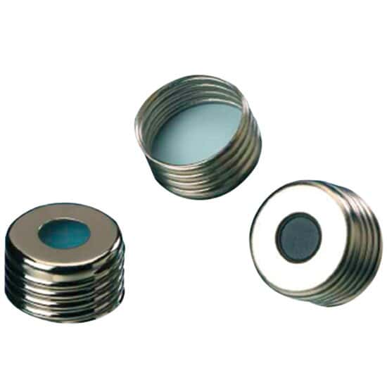Cole-Parmer Screw Cap, Magnetic Silver, 18 mm, Silicone White/Red PTFE Septa; 1000/pk