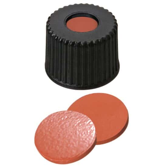 Cole-Parmer Screw Cap, Polypropylene, Black, 8 mm, Red Rubber/TEF Septa; 1000/pk
