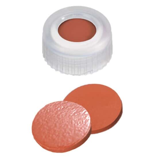 Cole-Parmer  Short Thread Cap, 9mm, Open Transparent Polypropylene, Rubber/TEF Septa; 1000/pk