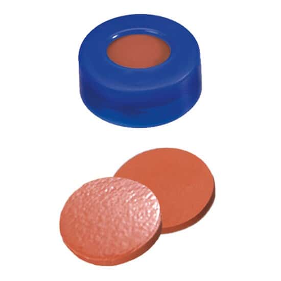 Cole-Parmer Snap Cap, Hard Polyethylene, Blue, 11 mm, Rubber/TEF Septa; 1000/pk