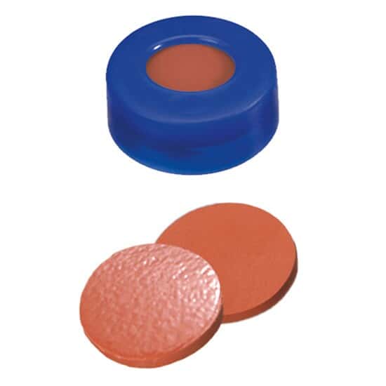 Cole-Parmer Snap Cap, Soft Polyethylene, Blue, 11 mm, Rubber/TEF Septa; 1000/pk