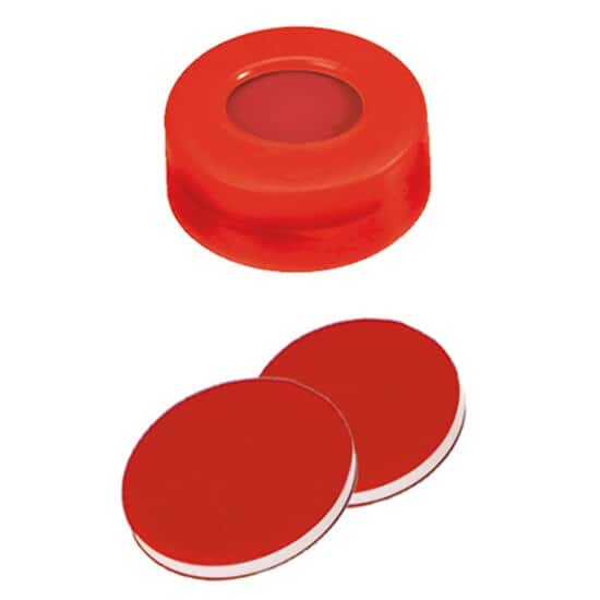 Cole-Parmer Snap Cap, Hard Polyethylene, Red, 11 mm, PTFE/Silicone/PTFE Septa; 1000/pk