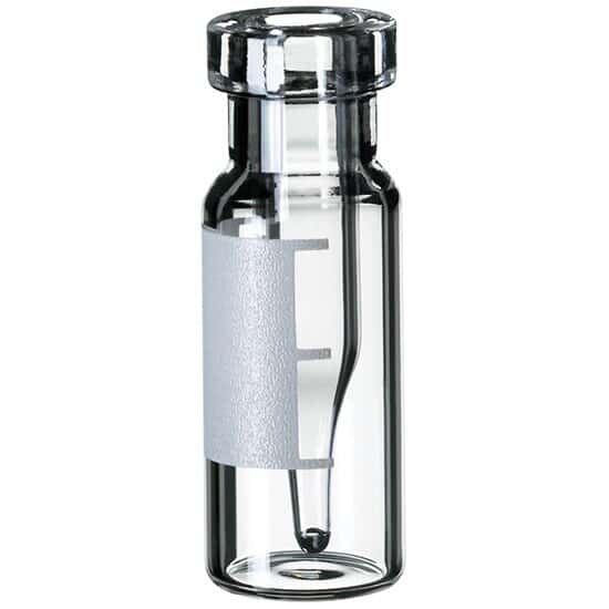 Cole-Parmer Snap/Crimp Vial, Glass, 0.35 mL, 11 mm, Fused Insert, with Label; 1000/pk