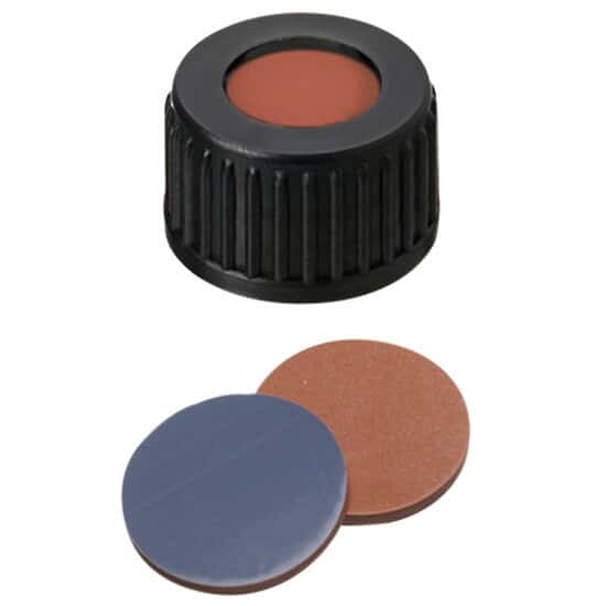Cole-Parmer Screw Cap, Polypropylene, Black, 18 mm, Red Butyl/Grey PTFE Septa; 1000/pk