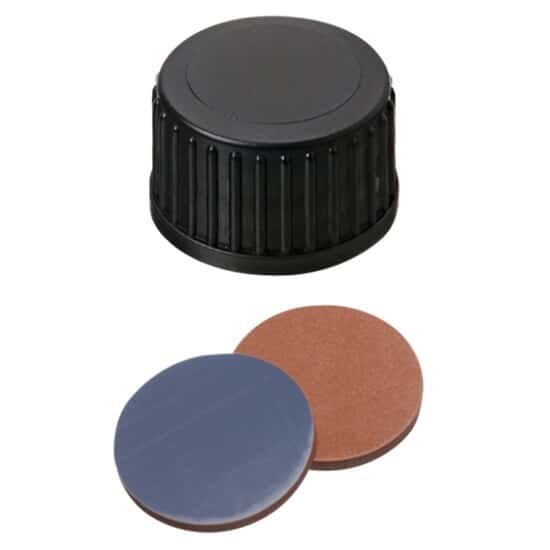Cole-Parmer Screw Cap, Polypropylene, Black, 18 mm, Closed, Red Butyl/Grey PTFE Septa; 1000/pk