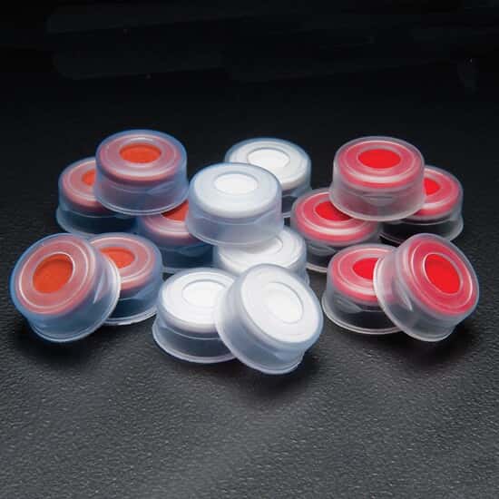 Cole-Parmer Vial Cap, Snap Top, Clear, 10 mil PTFE Liner, 11 mm; 100/Pk