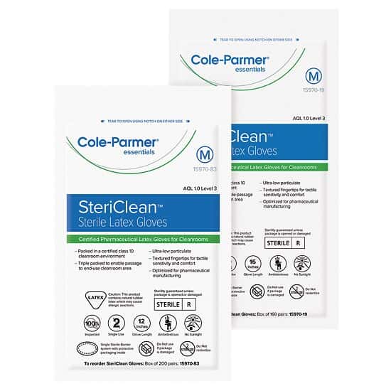 ColeParmer Essentials ThinTouch™ SteriClean™ Latex Gloves, 16" (M