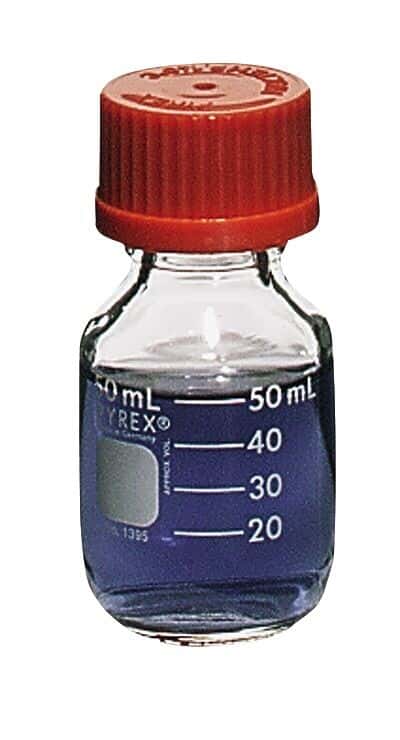 Corning Pyrex 1395 Media Storage Bottle w/ Screw Cap, 50 mL; 10/CS