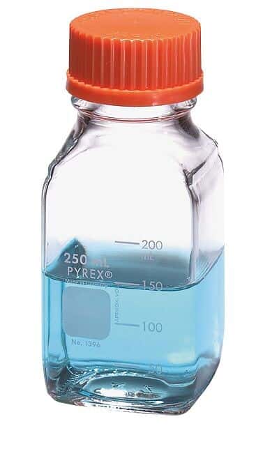Corning Pyrex 1396 Glass Media Bottle, Square, 250 mL; 10/CS