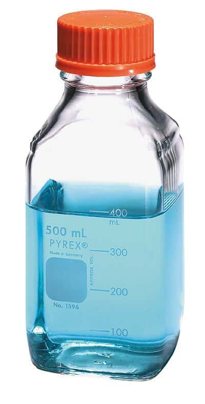 Corning Pyrex 1396 Glass Media Bottle, Square, 500 mL; 10/CS