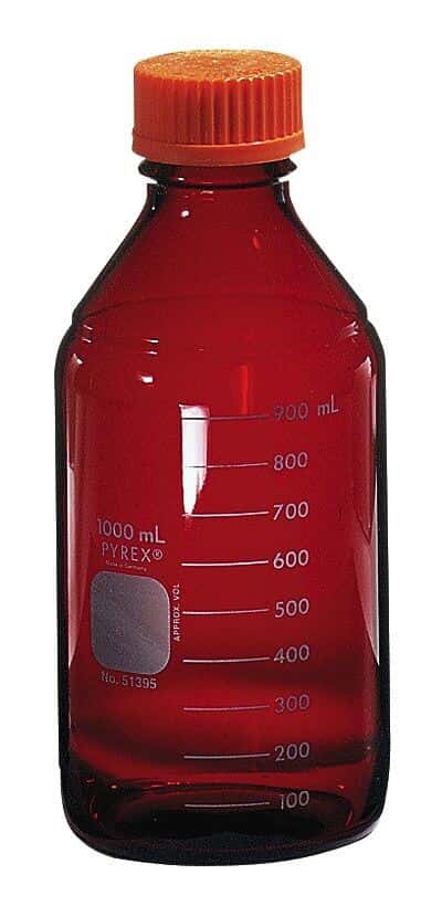Corning Pyrex 51395 UV-Blocking Low Actinic Media Bottle, 1 L; 4/CS