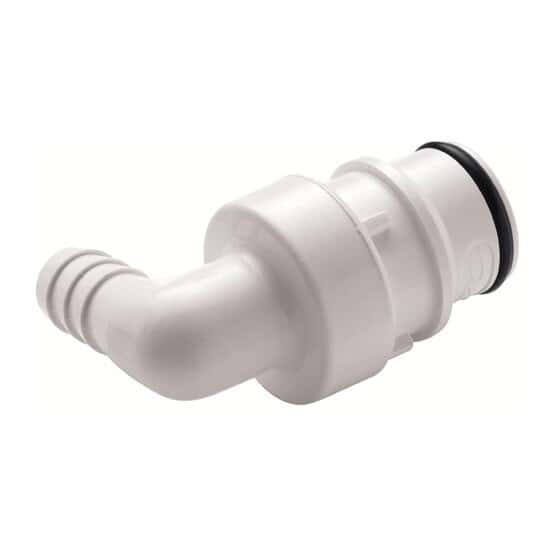 CPC (Colder) HFCD35 Quick-Disconnect Fitting, Hose Barb Insert, Elbow, Polysulfone, Valved, 1/2