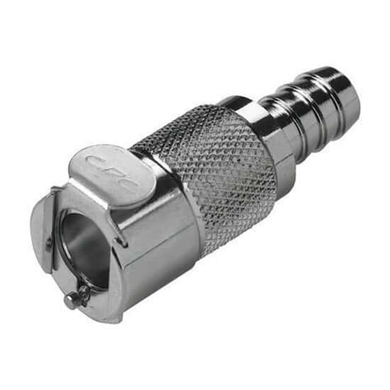 CPC (Colder) LCD Quick-Disconnect Fitting, Hose Barb Body, Chrome-Plated Brass, Valved, 3/8