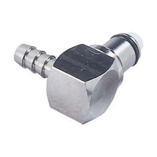 CPC (Colder) LCD Quick-Disconnect Fitting, Hose Barb Insert, Elbow, Chrome-Plated Brass, Valved, 1/4