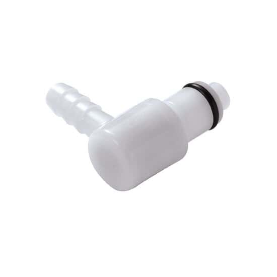 CPC (Colder) PLCD Quick-Disconnect Fittings, Hose Barb Insert, Elbow, Acetal, Valved, 1/4