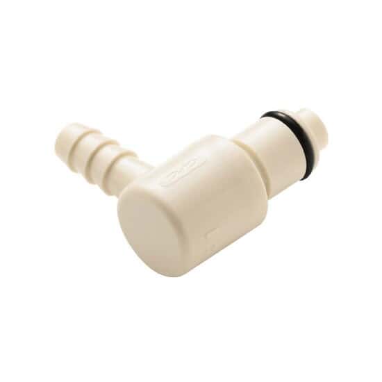 CPC (Colder) PLCD12 Quick-Disconnect Fittings, Hose Barb Insert, Elbow, Polypropylene, Valved, 1/4