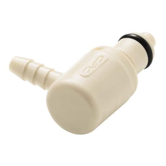 CPC (Colder) PMCD12 Quick-Disconnect Fitting, Hose Barb Insert, Elbow, Polypropylene, Valved, 1/8