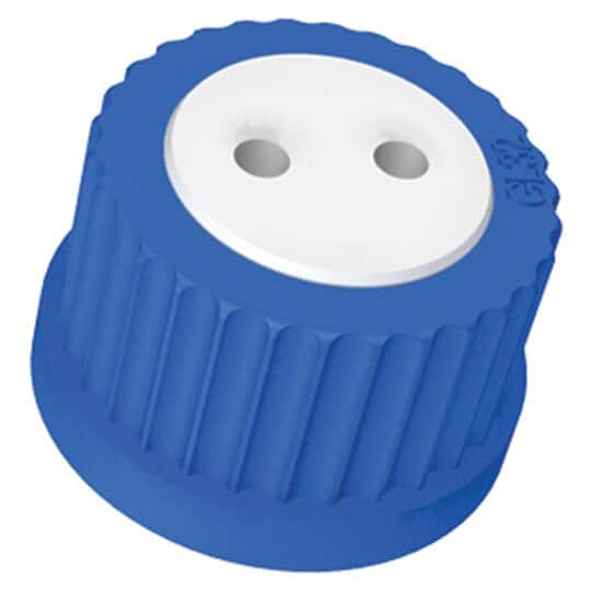 Diba Omnifit® T-Series Solvent Bottle Cap, GL38/38-430 (plastic), 2 Luer Ports without Valve
