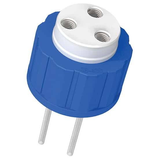 Diba Omnifit® Q-Series  Solvent Bottle Cap, GL38/38-430 (glass), 3 UNF(F) Ports w/o Valves, Blue