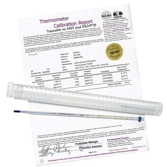 Digi-Sense Calibrated Liquid-In-Glass Thermometer, -10 to 225°C, Total Immersion, Organic Liquid Fill