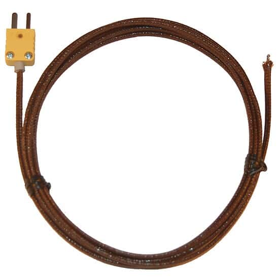 Digi-Sense Type-K High-Temperature Fiberglass-Insulated Probe Mini-Connector, Exposed 10ft 20 -Gauge