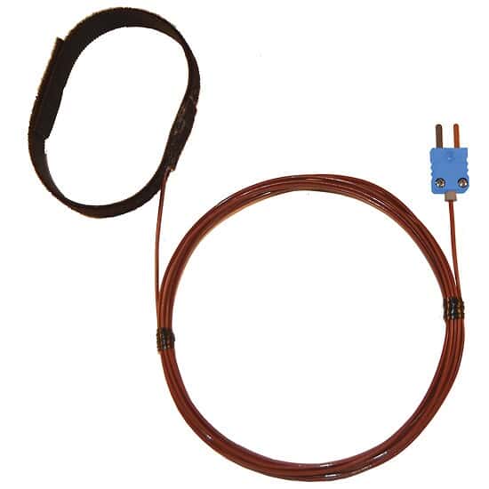 Digi-Sense Type-T, Hook-And-Loop Strap Probe, 0.75 - 2.75 OD, Mini-Connector, Grounded , 10ft FEP Cable