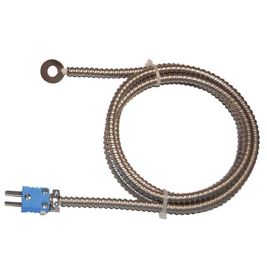 Digi-Sense Type-T Bolt-On Probe Mini-Connector, Grounded 5ft Strt 304 SS Armoredor/Fib Cable