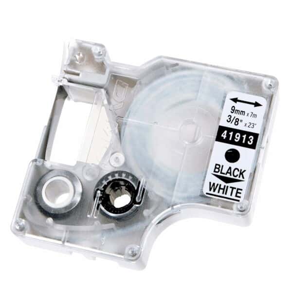 Dymo 41913 label tape, black on white, 3/8