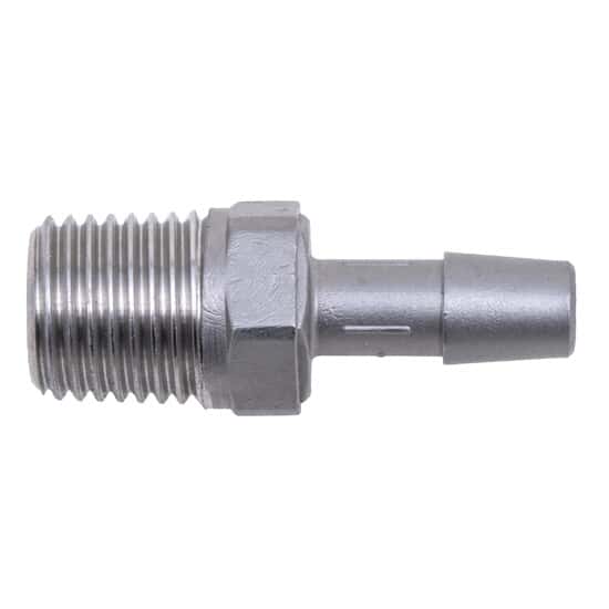 Eldon James Threaded to Hose Barb Fitting, Straight Adapter, Stainless Steel, 1/8