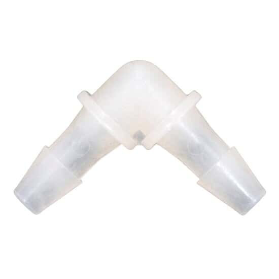Eldon James Hose Barb Fitting, 90° Elbow, Natural Kynar®, 1