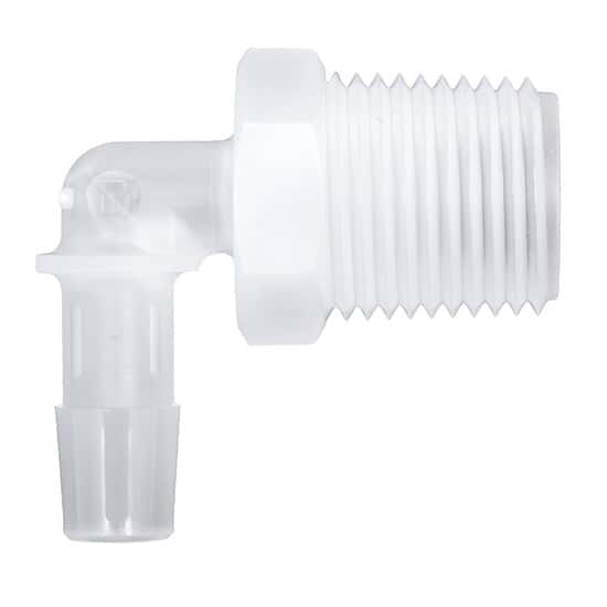 Eldon James Threaded to Hose Barb Fittings, 90° Elbow, Animal-Derivative-Free Polypropylene, 1/8