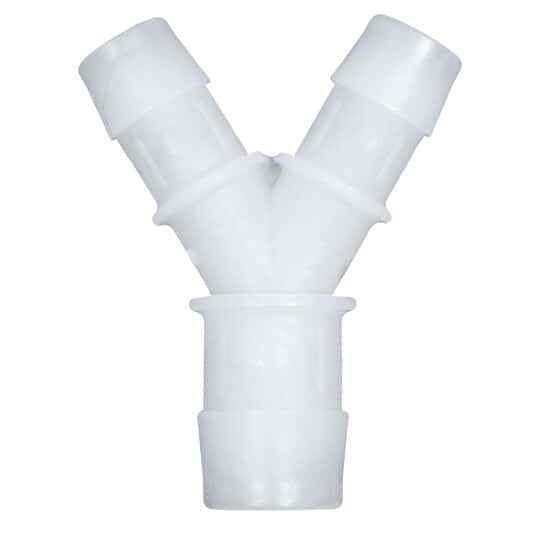 Eldon James Hose Barb Fitting, Y Reducer, Natural Kynar®, 5/8