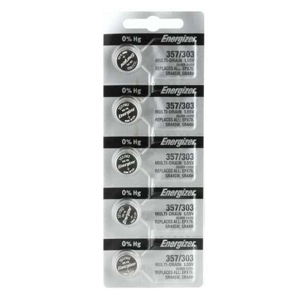 Energizer 357/303 Silver Oxide Button Cell Batteries, 148 mAh, 1.55 V; 5/Pk