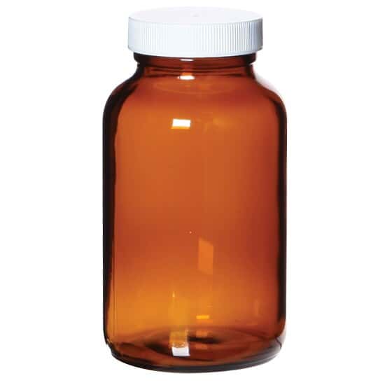 Environmental Express Wide-Mouth Amber Glass Bottle, 53mm, 2.5mL 1:1 HCl, 500mL 12/CS
