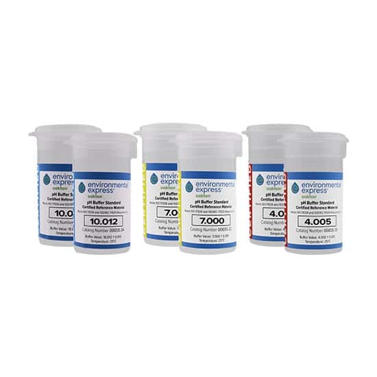 Environmental Express Oakton CERTIFIED CRM One-Shot Buffer Solution Kit, Clear, pH 4.005, 7.000, and 10.012; 6 x 100 mL Vials