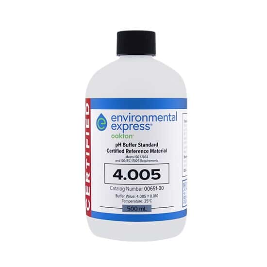 Environmental Express Oakton CERTIFIED CRM pH Buffer, Clear, pH 4; 500 mL