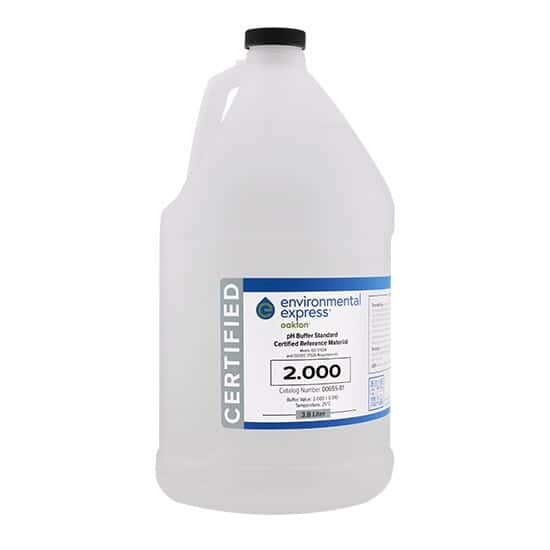 Environmental Express Oakton CERTIFIED CRM pH Buffer, Clear, pH 2.000, 3.8 L