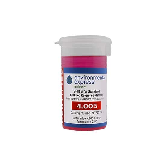 Environmental Express Oakton CERTIFIED CRM One-Shot Buffer Solution, Red, pH 4.005; 6 x 100 mL Vials