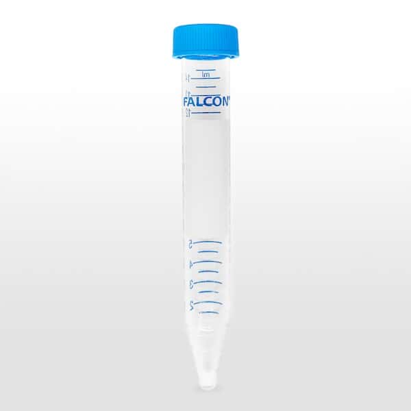 Falcon 15 mL High Clarity PP Centrifuge Tube, Conical Bottom, with Dome Seal Screw Cap and Rack, Sterile, 50/Bag
