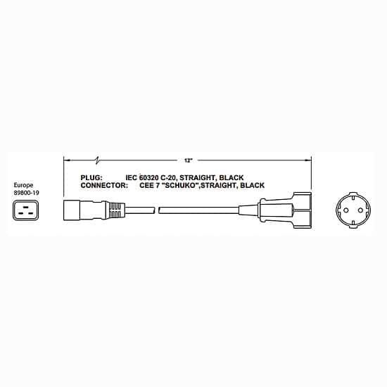 Glas-Col Cord Adapter From IEC 60320 to CEE7 (Europe Plug), 12