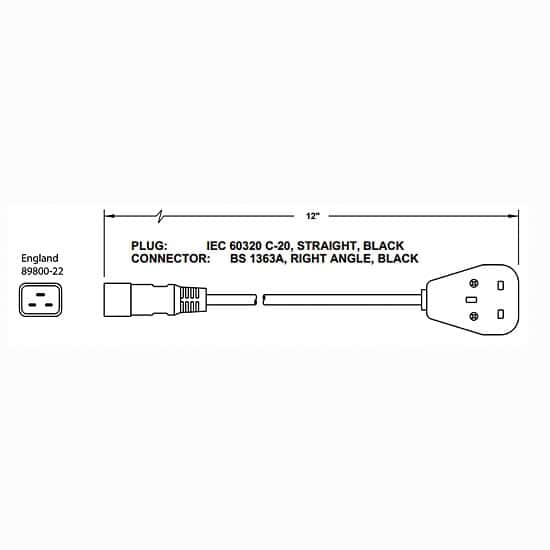 Glas-Col Cord Adapter From IEC 60320 to BS1363A (UK Plug), 12