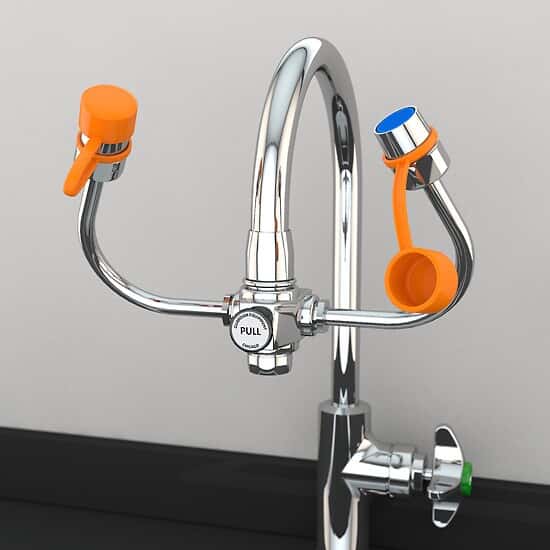 Guardian Equipment G1101 Faucet-Mount Personal Eyewash with gooseneck-mounted outlets