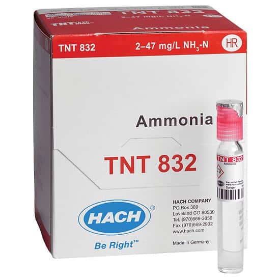 Hach TNT832 TNTplus® Spectrophotometer Chemistry, High Range Ammonia, 2 to 47 mg/L; 25/PK