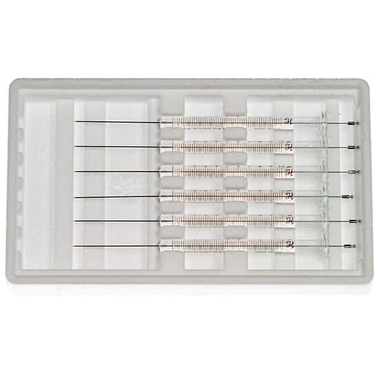Hamilton Microliter Low-Volume Syringe for Agilent GC Autosampler, Cemented Needle, Conical Tip, 10 µL, 23s G; 6/Pk