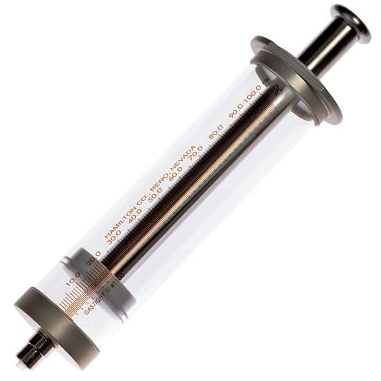 Hamilton 86020 Syringe with PTFE luer lock, 100 mL, needle sold separately from ColeParmer