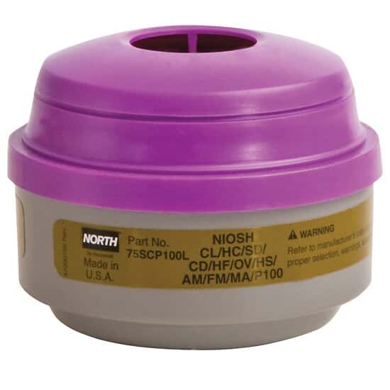 Honeywell 75SCP100L-12 North Cartridge for Full-Face and Half-Mask Respirators, Defender with P100 filter