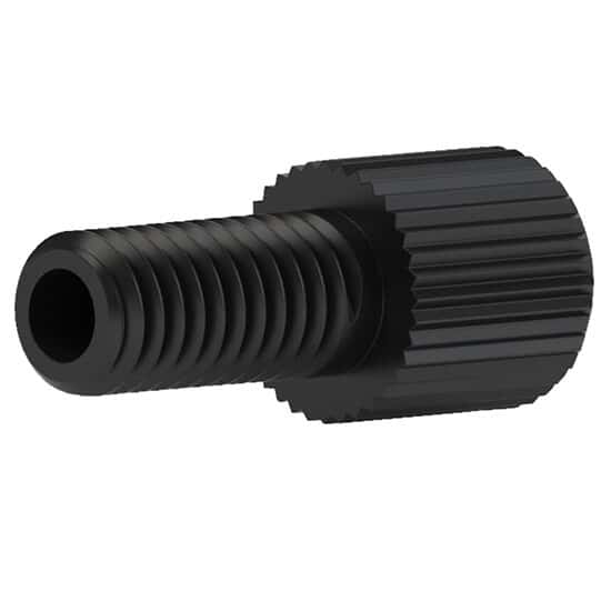 Idex Super Flangeless™ Fitting, Black PEEK/SS Ring, 2 mm OD Tubing, M6 Flat Bottom; 10/PK